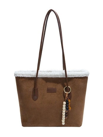 Geantă Tote din piele de cerb, stil urban simplu, formă orizontală pătrată, fermoar deschis, buzunar interior cu fermoar