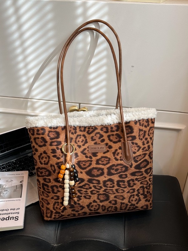 Geantă Tote din piele de cerb, stil urban simplu, formă orizontală pătrată, fermoar deschis, buzunar interior cu fermoar