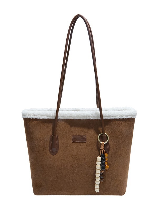 Geantă Tote din piele de cerb, stil urban simplu, formă orizontală pătrată, fermoar deschis, buzunar interior cu fermoar