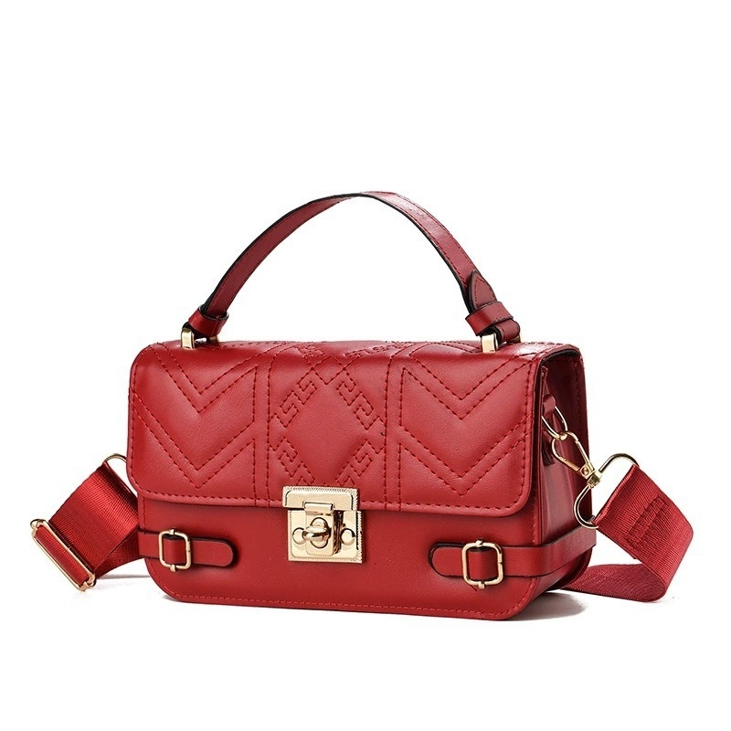 Geantă de umăr pentru femei, PU, stil stradal, formă pătrată orizontală, închidere cu lacăt, căptușeală poliester