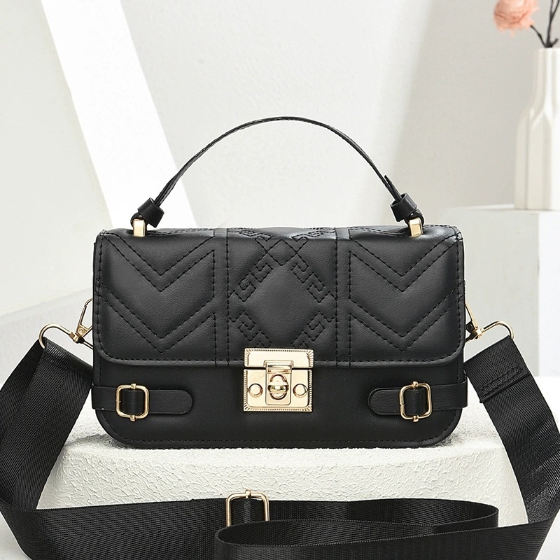 Geantă de umăr pentru femei, PU, stil stradal, formă pătrată orizontală, închidere cu lacăt, căptușeală poliester