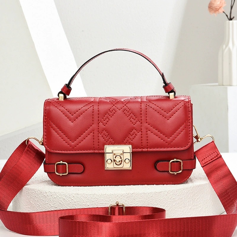 Geantă de umăr pentru femei, PU, stil stradal, formă pătrată orizontală, închidere cu lacăt, căptușeală poliester