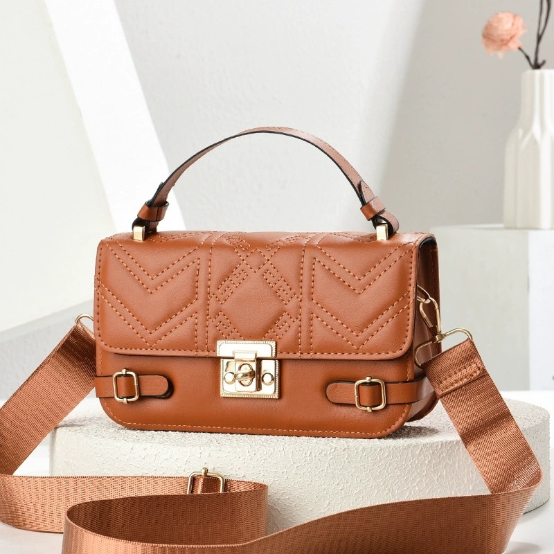 Geantă de umăr pentru femei, PU, stil stradal, formă pătrată orizontală, închidere cu lacăt, căptușeală poliester