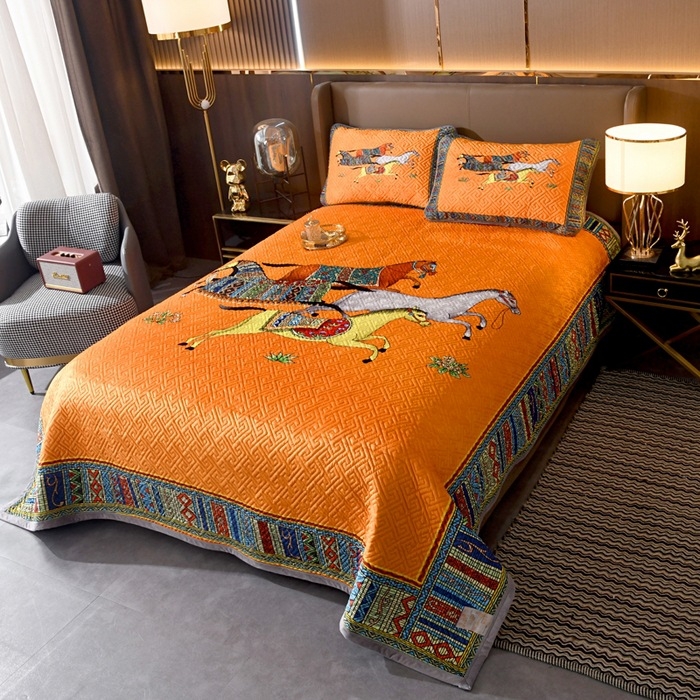 Set de trei piese pentru acoperire pat din velur pentru copii, față dublă quiltat, cald pentru iarnă, țesătură twill, vopsire reactivă, personalizare