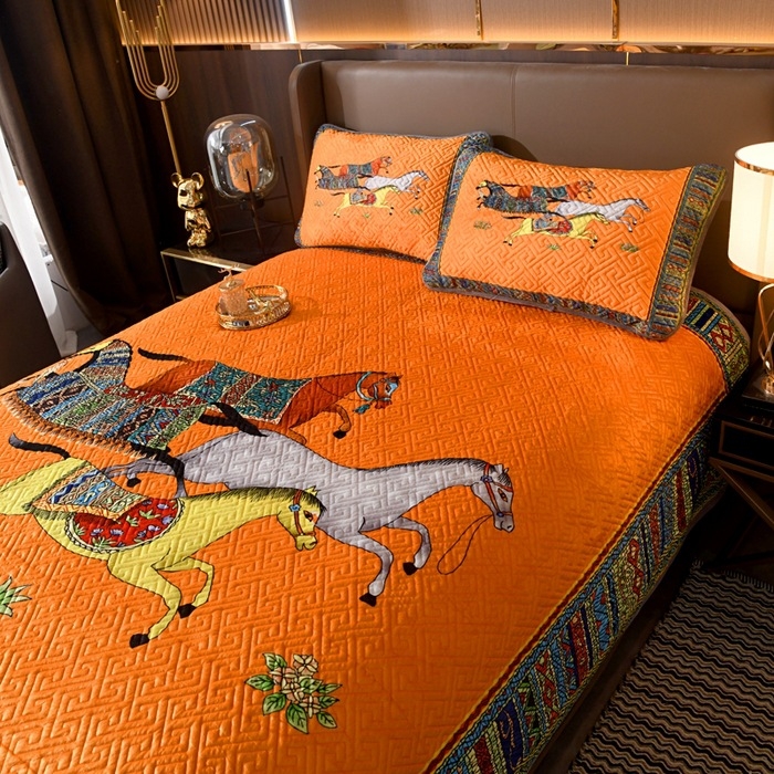 Set de trei piese pentru acoperire pat din velur pentru copii, față dublă quiltat, cald pentru iarnă, țesătură twill, vopsire reactivă, personalizare