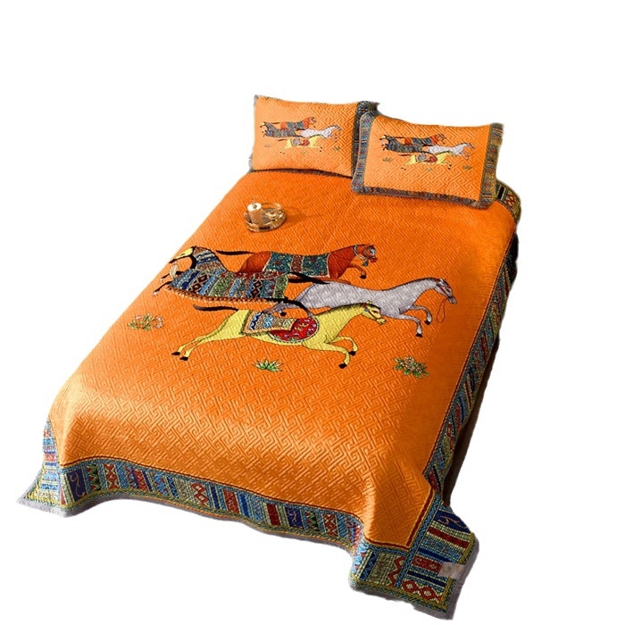 Set de trei piese pentru acoperire pat din velur pentru copii, față dublă quiltat, cald pentru iarnă, țesătură twill, vopsire reactivă, personalizare