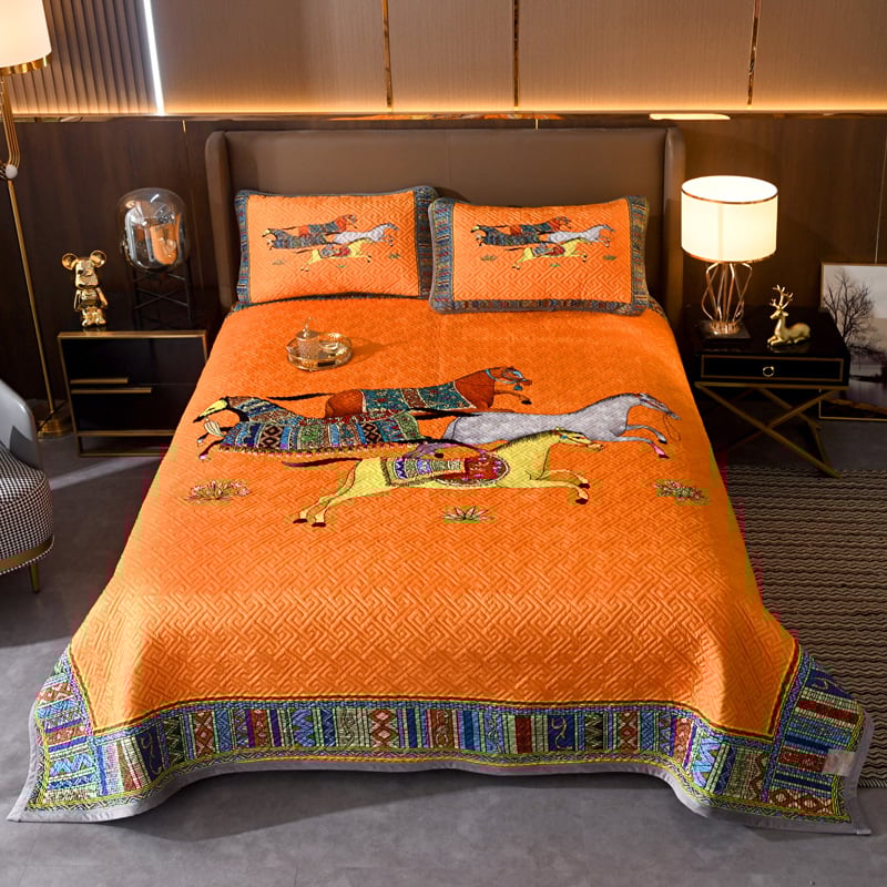 Set de trei piese pentru acoperire pat din velur pentru copii, față dublă quiltat, cald pentru iarnă, țesătură twill, vopsire reactivă, personalizare