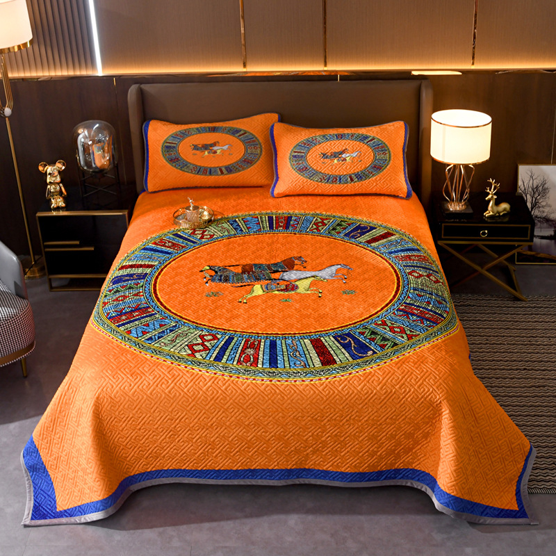 Set de trei piese pentru acoperire pat din velur pentru copii, față dublă quiltat, cald pentru iarnă, țesătură twill, vopsire reactivă, personalizare