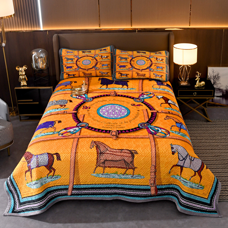 Set de trei piese pentru acoperire pat din velur pentru copii, față dublă quiltat, cald pentru iarnă, țesătură twill, vopsire reactivă, personalizare