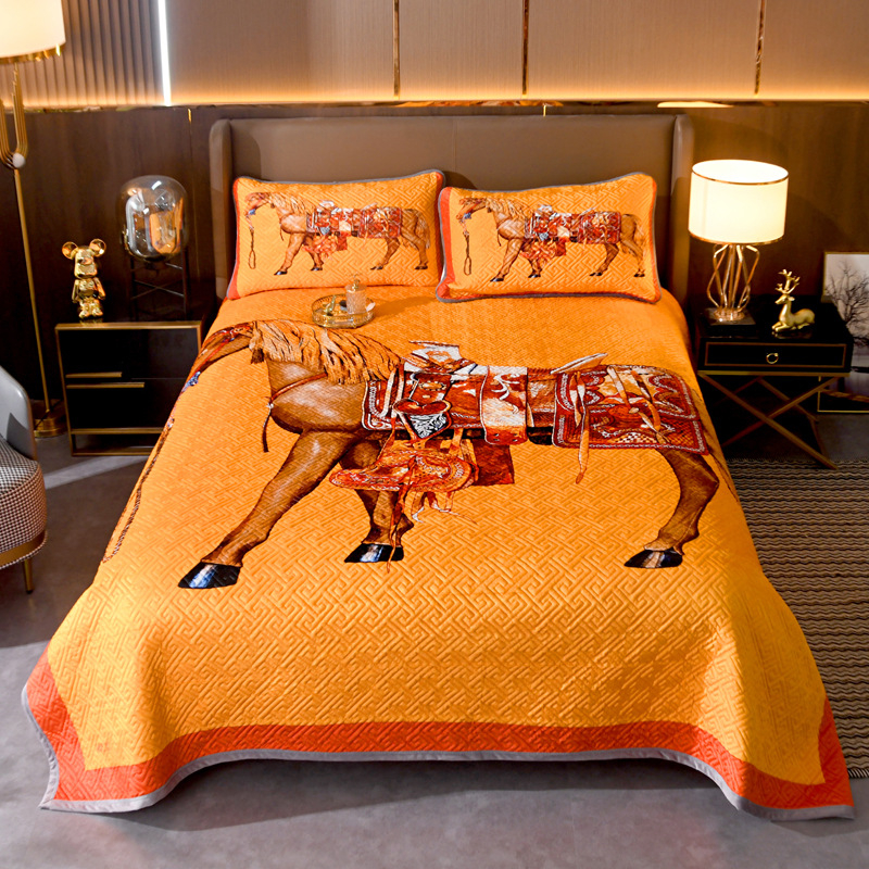 Set de trei piese pentru acoperire pat din velur pentru copii, față dublă quiltat, cald pentru iarnă, țesătură twill, vopsire reactivă, personalizare