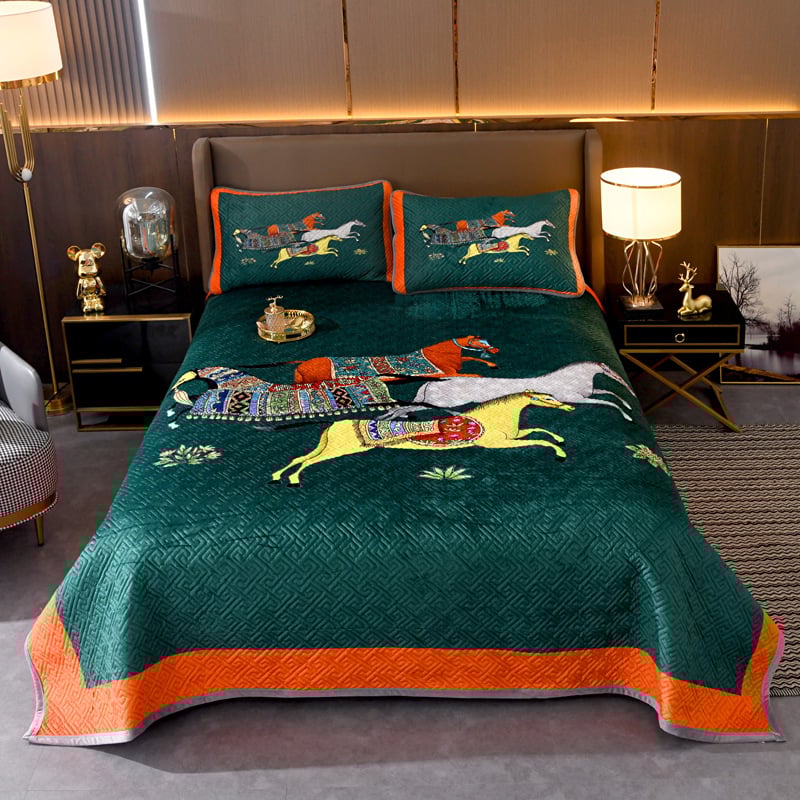 Set de trei piese pentru acoperire pat din velur pentru copii, față dublă quiltat, cald pentru iarnă, țesătură twill, vopsire reactivă, personalizare