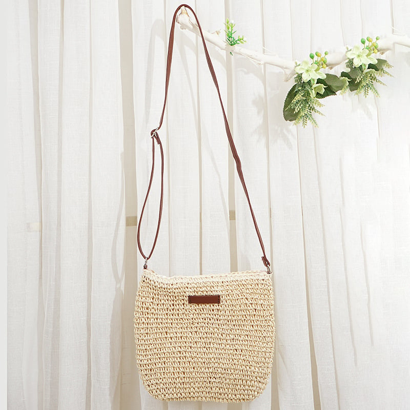 Crossbody torba od slame, gradski minimalistički stil, mali kvadratni dizajn, zatvarač, ručna izrada