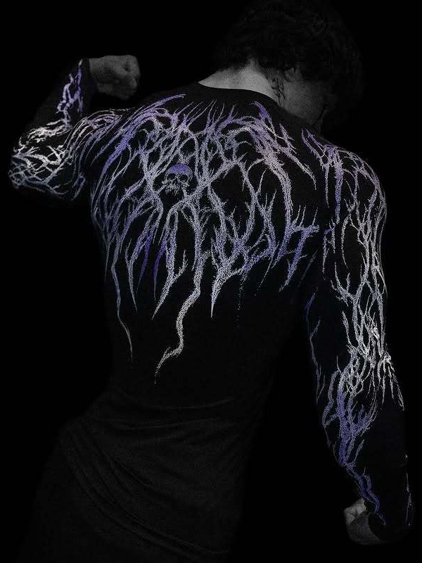 Ανδρικό μακρύ μανίκι τοπ συμπίεσης, ριγέ Milk Silk ύφασμα, γρήγορο στέγνωμα, πολυεστερική επένδυση, για τρέξιμο, φθινοπωρινό-χειμερινό 2025