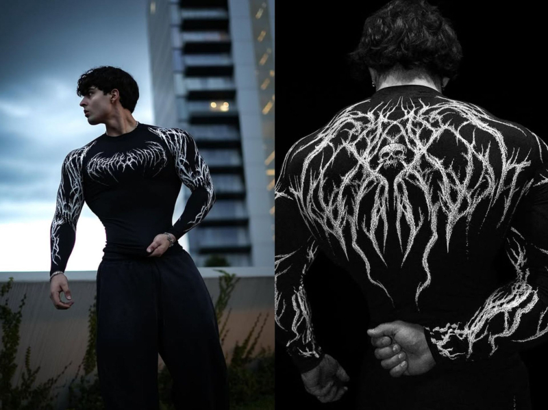 Ανδρικό μακρύ μανίκι τοπ συμπίεσης, ριγέ Milk Silk ύφασμα, γρήγορο στέγνωμα, πολυεστερική επένδυση, για τρέξιμο, φθινοπωρινό-χειμερινό 2025