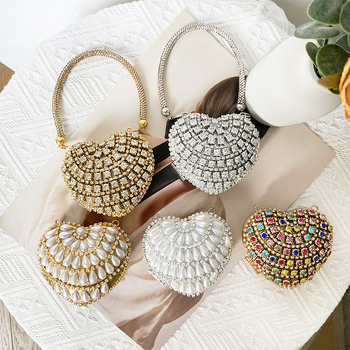 Rhinestone srcolika torba s lancem, kutija-stil, magnetska kopča, unutarnja pregrada s sandwich zatvaračem, poliester podstava