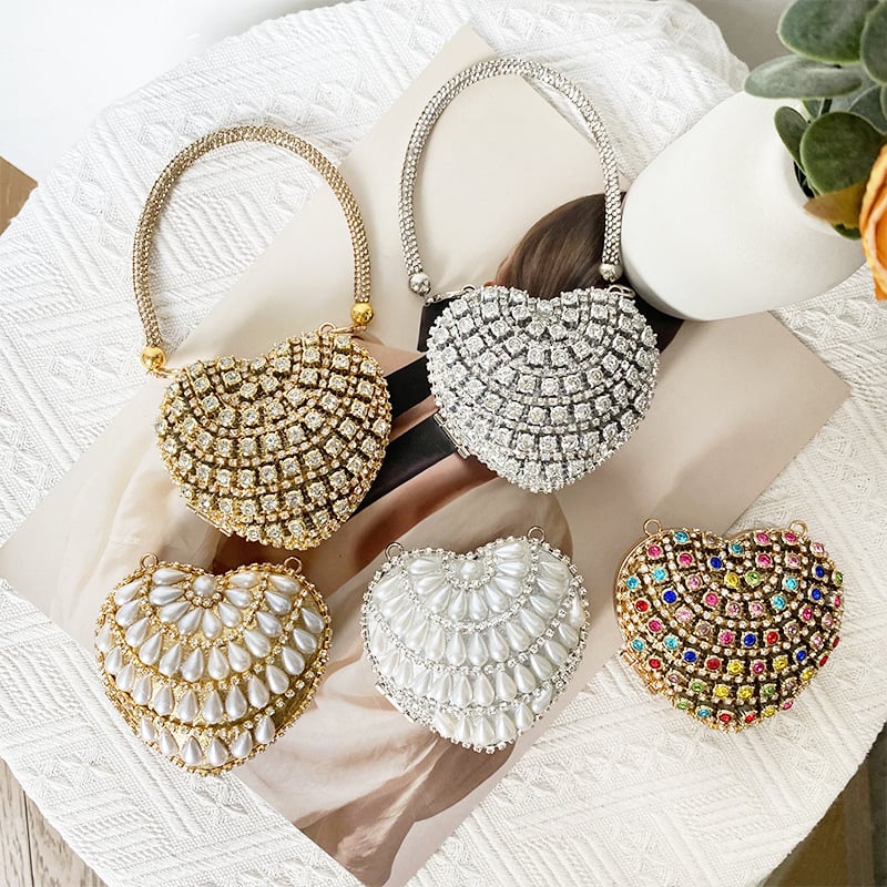 Rhinestone srcolika torba s lancem, kutija-stil, magnetska kopča, unutarnja pregrada s sandwich zatvaračem, poliester podstava