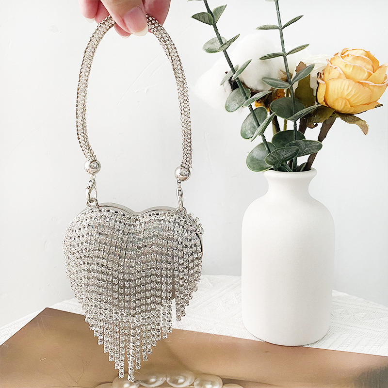 Rhinestone srcolika torba s lancem, kutija-stil, magnetska kopča, unutarnja pregrada s sandwich zatvaračem, poliester podstava