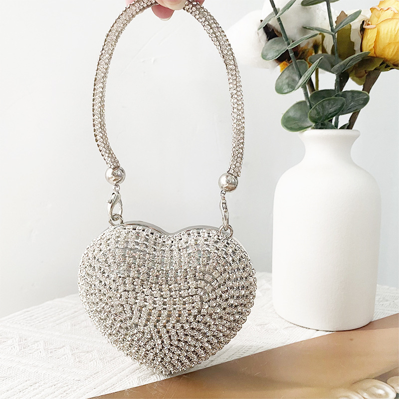 Rhinestone srcolika torba s lancem, kutija-stil, magnetska kopča, unutarnja pregrada s sandwich zatvaračem, poliester podstava