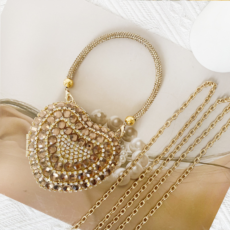 Rhinestone srcolika torba s lancem, kutija-stil, magnetska kopča, unutarnja pregrada s sandwich zatvaračem, poliester podstava