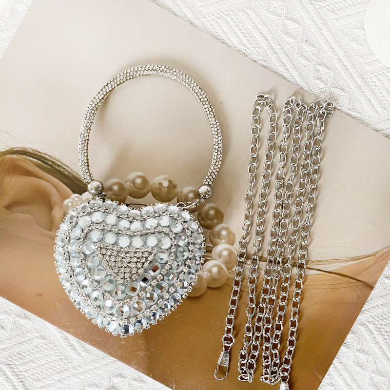 Rhinestone srcolika torba s lancem, kutija-stil, magnetska kopča, unutarnja pregrada s sandwich zatvaračem, poliester podstava