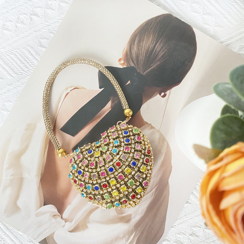 Rhinestone srcolika torba s lancem, kutija-stil, magnetska kopča, unutarnja pregrada s sandwich zatvaračem, poliester podstava