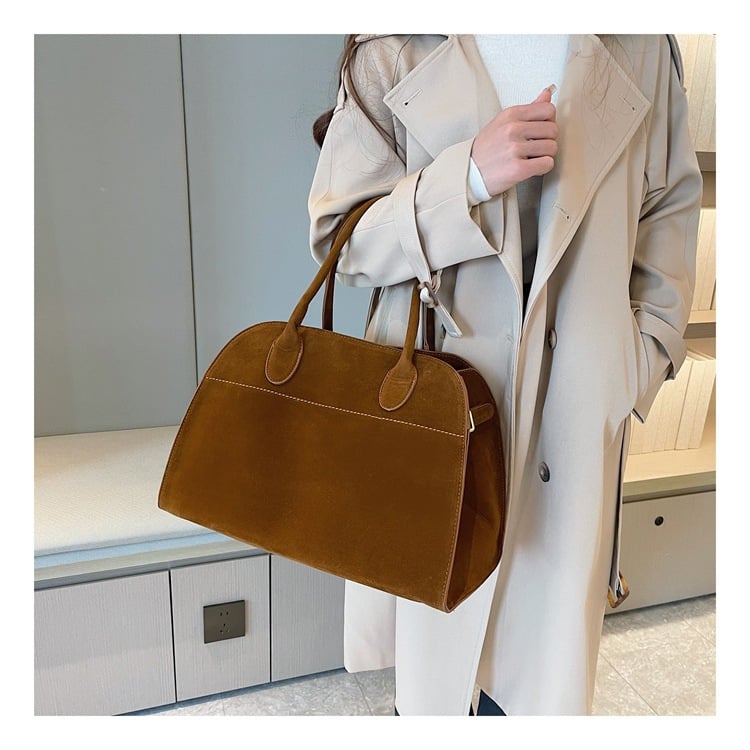 Geantă tote din velur de piele de cerb, capacitate mare, închidere cu fermoar, formă orizontală pătrată, buzunar pentru telefon