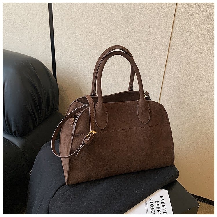 Geantă tote din velur de piele de cerb, capacitate mare, închidere cu fermoar, formă orizontală pătrată, buzunar pentru telefon