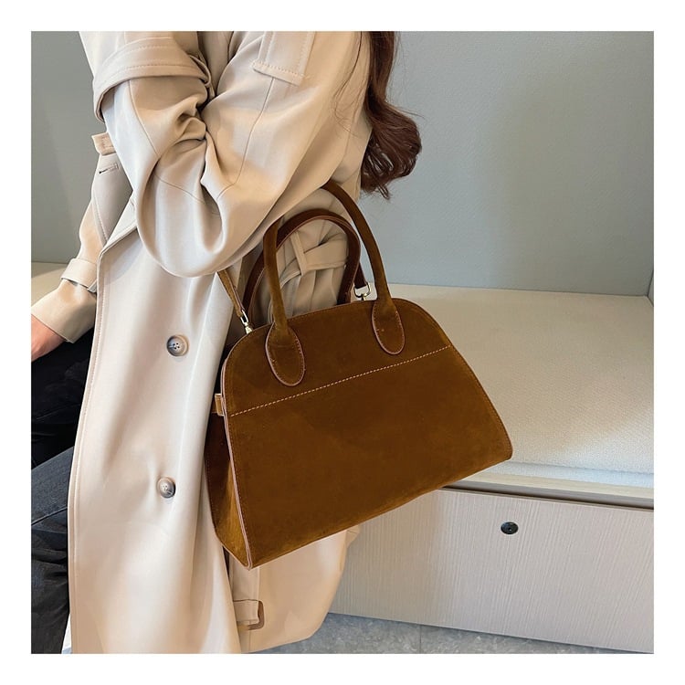 Geantă tote din velur de piele de cerb, capacitate mare, închidere cu fermoar, formă orizontală pătrată, buzunar pentru telefon