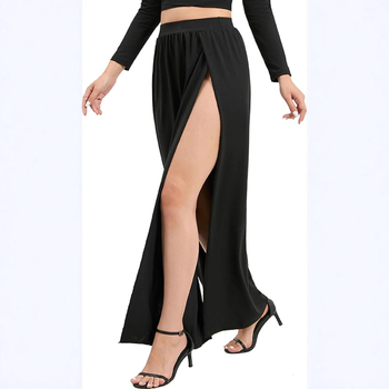 Τσιφόν μακριή φούστα με ψηλή μέση, ακανόνιστος τεϊλειώματος, διπλό σχίσιμο, πολυεστέρας 95%+, ιαπωνοκορεατικό casual στυλ