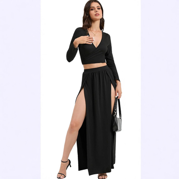 Τσιφόν μακριή φούστα με ψηλή μέση, ακανόνιστος τεϊλειώματος, διπλό σχίσιμο, πολυεστέρας 95%+, ιαπωνοκορεατικό casual στυλ