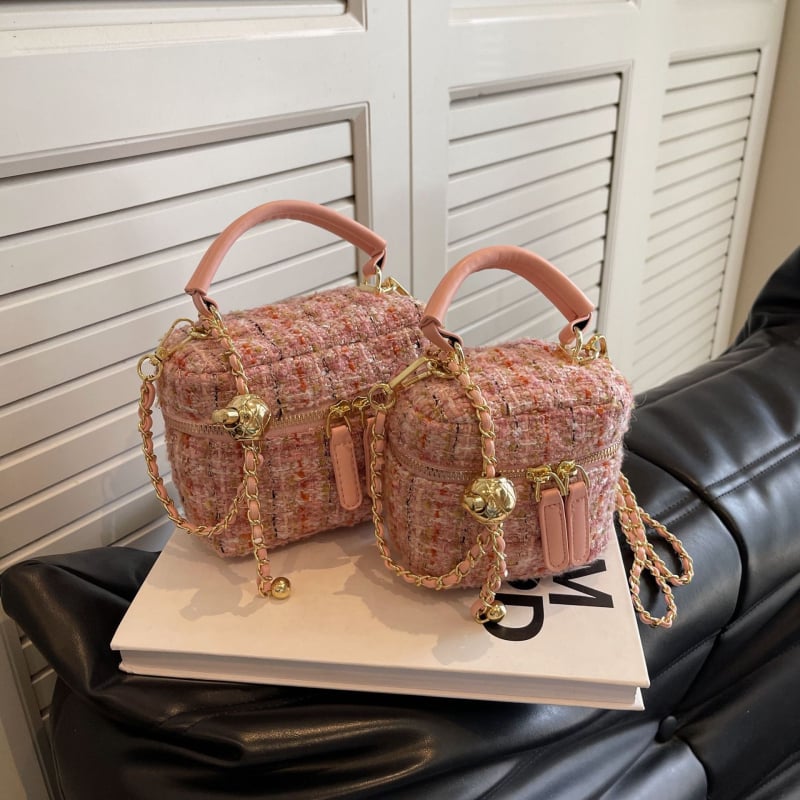 Kutija torba od vunenog materijala, ulični stil, zatvarač na zip, najlonska podstava, oblik kutije
