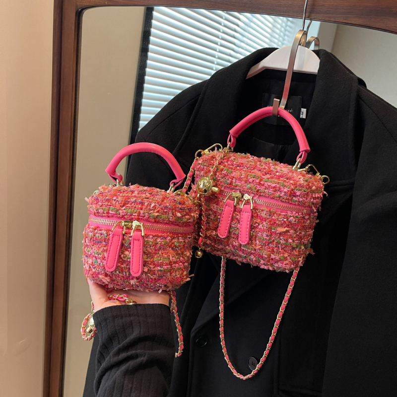 Kutija torba od vunenog materijala, ulični stil, zatvarač na zip, najlonska podstava, oblik kutije