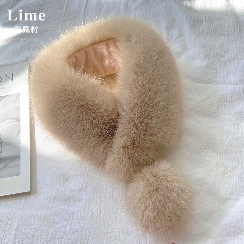 Fular din blană de vulpe pentru femei, închidere magnetică, guler din blană, imitatie de blană de iepure, stil coreean, lucrat manual