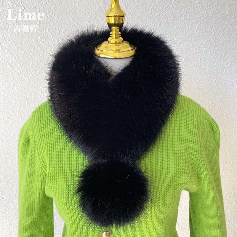 Fular din blană de vulpe pentru femei, închidere magnetică, guler din blană, imitatie de blană de iepure, stil coreean, lucrat manual