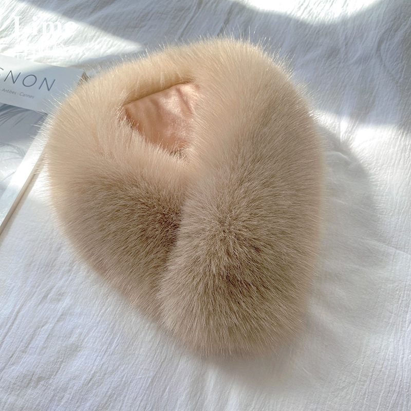 Fular din blană de vulpe pentru femei, închidere magnetică, guler din blană, imitatie de blană de iepure, stil coreean, lucrat manual
