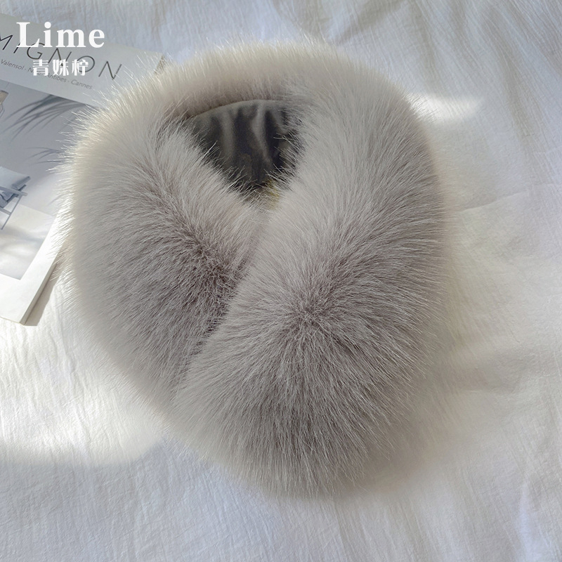 Fular din blană de vulpe pentru femei, închidere magnetică, guler din blană, imitatie de blană de iepure, stil coreean, lucrat manual