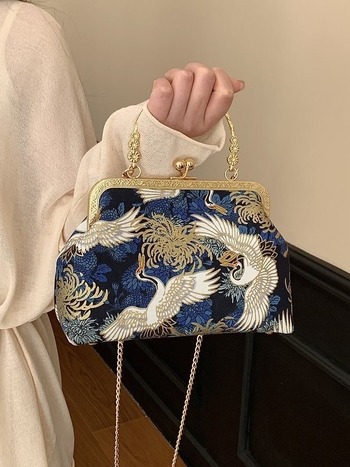 Hanfu Cheongsam Embroidered Shell Bag – tkanina, 3D vanjska ljuska, zatvaranje klipom, poliester podstava