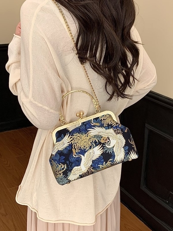Hanfu Cheongsam Embroidered Shell Bag – tkanina, 3D vanjska ljuska, zatvaranje klipom, poliester podstava