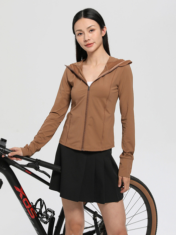 Ženski lagani kaputić za zaštitu od UV-a, s kapuljačom, od nylon spandex smjese, UPF50+, dugi rukavi, zatvarač, duljina 50–65 cm, prozračan