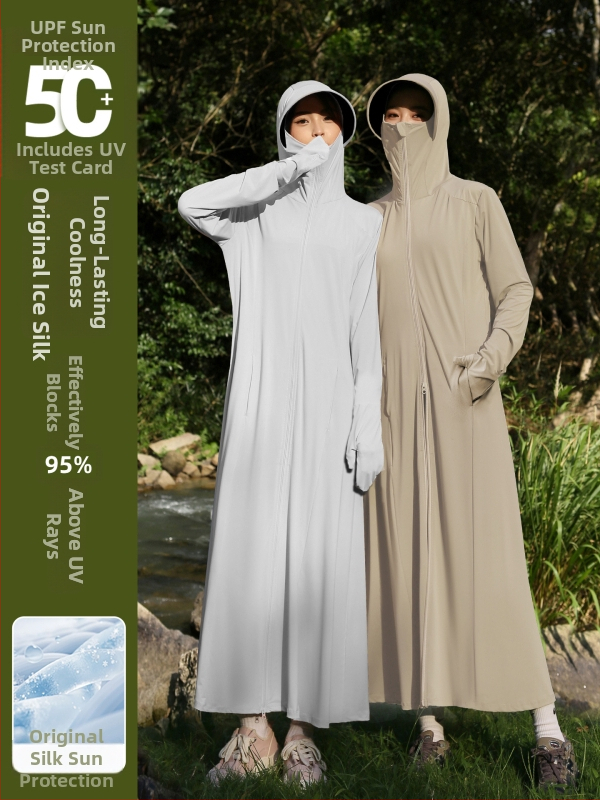 Ženska vanjska jakna s kapuljačom, UPF50+ UV zaštita, dugačak kroj