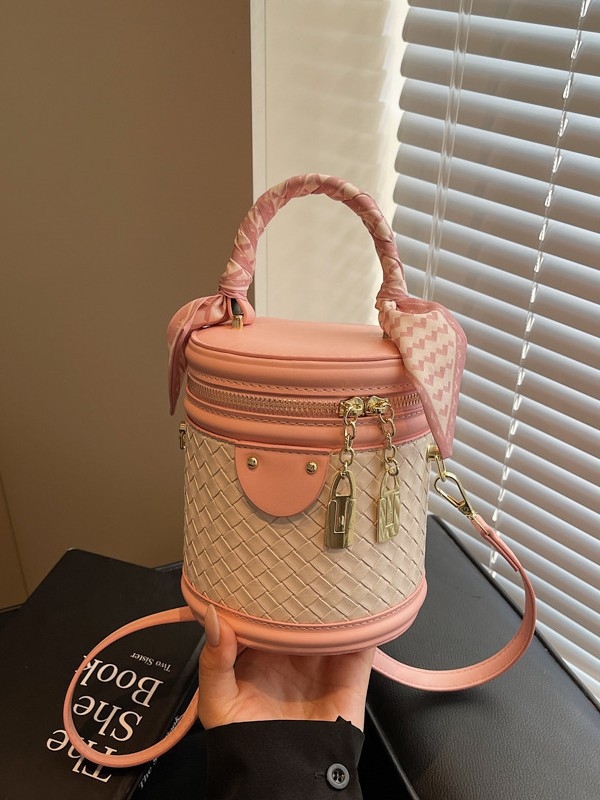 Geantă bucket cilindrică din PU pentru femei, stil elegant, închidere cu fermoar, buzunar pentru documente, curea de umăr simplă