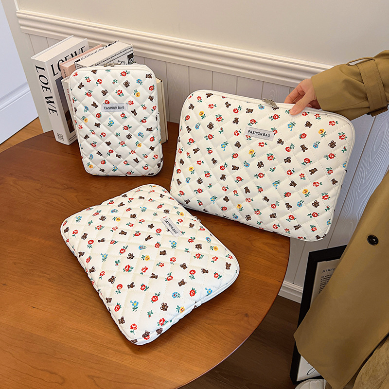 Τσάντα tablet και φορητού υπολογιστή με μοτίβο αρκούδας, νάιλον υλικό, επένδυση από φλίς, αδιάβροχη, εξαιρετικά ελαφριά, unisex