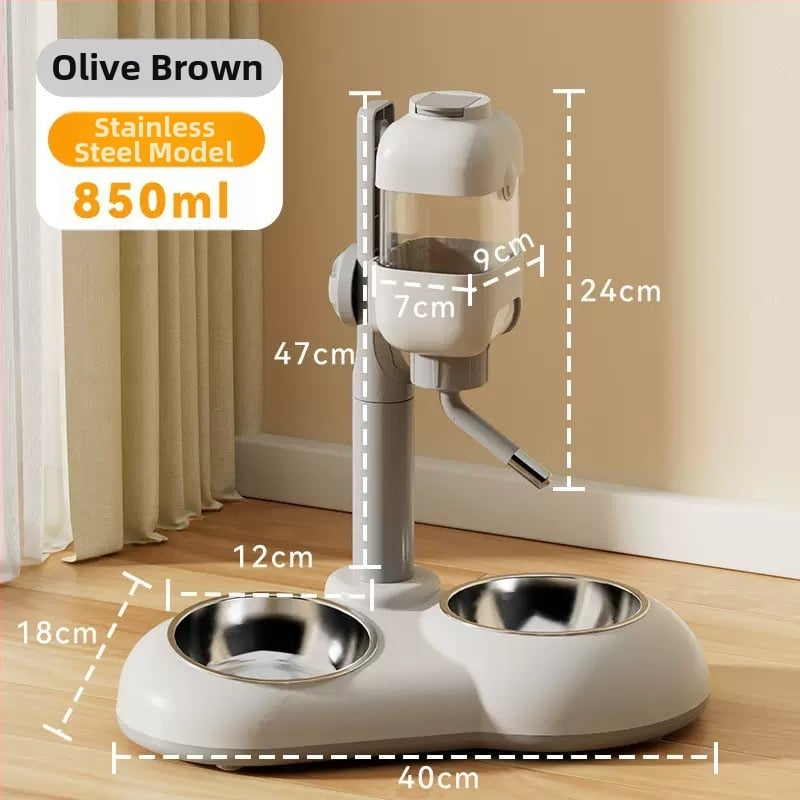 Автоматично поене за домашни любимци с двойна купа от неръждаема стомана, удароустойчива конструкция, регулируемо хранене