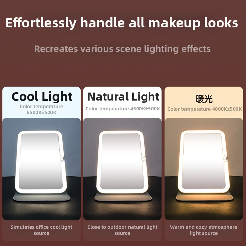 Make-up zrkadlo s osvetlením, prenosné, skladacie stolné zrkadlo, ABS rám, reflexná plocha