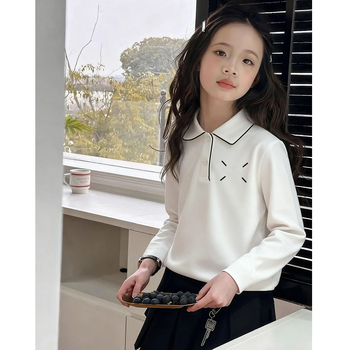 Παιδικό πόλο πουκάμισο για κορίτσια, μακρύ μανίκι, βαμβακερό ύφασμα, σχέδιο καρτούν, άνοιξη και φθινόπωρο