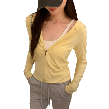 Dámsky kardigán s kapucňou, dlhé rukávy, úzky strih, viskóza, jednobarevný vzor, okrúhly výstrih, zapínanie na jeden rad gombov