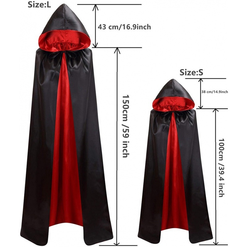 Kapuljačasti dvostruki plašt za Halloween, unisex – scenski cosplay odijelo, saten poliester
