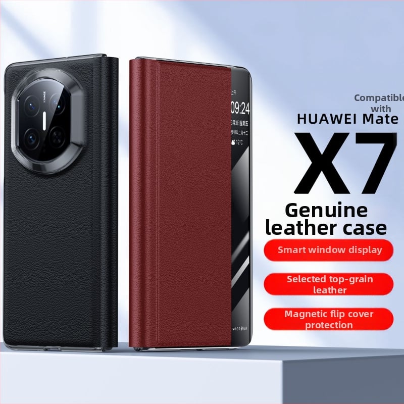 Kožený obal Huawei Mate X7 z pravej Nappa kože s dierovaným vzorom, X5X6 inteligentné okno-stojan ochrana