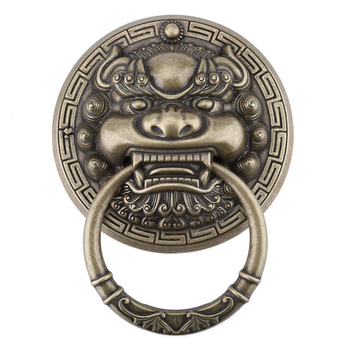 Mâner de ușă din alamă cu capete de animal – Leu, Tigru și Kirin; Stil nou chinezesc, Turnare Die-Casting, Montaj pe suprafață