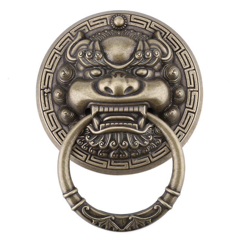 Mâner de ușă din alamă cu capete de animal – Leu, Tigru și Kirin; Stil nou chinezesc, Turnare Die-Casting, Montaj pe suprafață